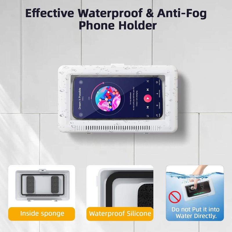 Geyrut Shower Phone Holder Waterproof, Phone Holder for Shower with Touch Screen 360° Rotatable Retractable 60° Opening Angle Wall Mounted Waterproof Phone Case - Image 5